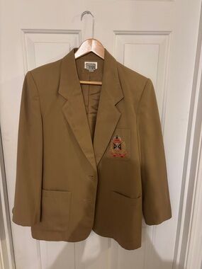 Agenda Tan Blazer with Embroidered Crest